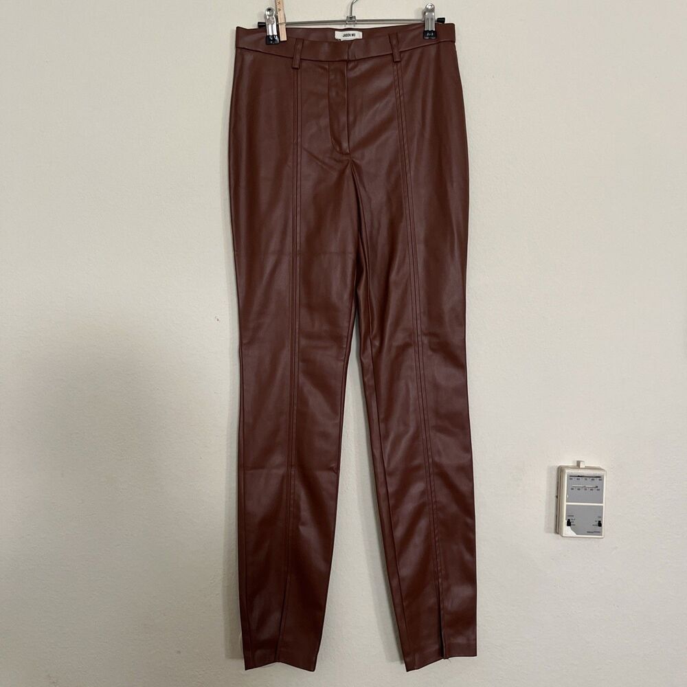 Jason Wu Women's Faux Leather Soft Vegan Cognac Split Hem Dress Pants SZ S